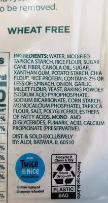 Ingredients Label for Aldi Spinach Wraps - Verified CERTIFIED SAFE