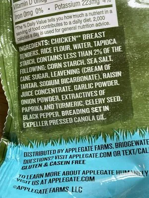 Ingredients Label for Applegate Gluten Free Chicken Breast Tenders - Verified CERTIFIED SAFE