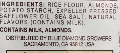 Ingredients Label for Blue Diamond Hint Of Sea Salt Rice Cracker Snacks With Almonds - Verified CERTIFIED SAFE