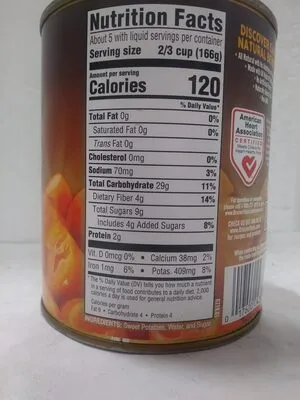 Ingredients Label for Bruce's Cut Sweet Potatoes In Syrup, Yams - Verified CERTIFIED SAFE
