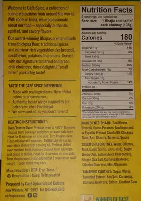 Ingredients Label for Cafe Spice Vegetable Bhajias With Chutneys - Verified CERTIFIED SAFE