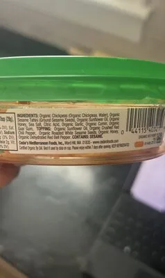 Ingredients Label for Cedars Organic Hot Honey Hommus - Verified CERTIFIED SAFE