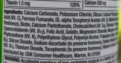 Ingredients Label for Centrum Multivitamin - Adults - Verified MANUFACTURER LABELED GLUTEN-FREE