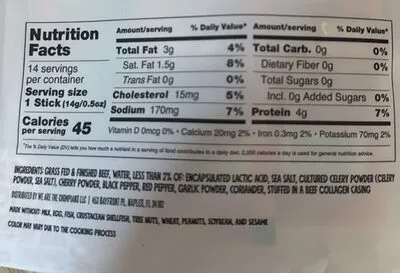 Ingredients Label for Chomps Beef Sticks - Verified CERTIFIED SAFE