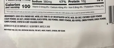 Ingredients Label for Chomps Smoky Bbq Seasoned Beef Sticks - Verified CERTIFIED SAFE