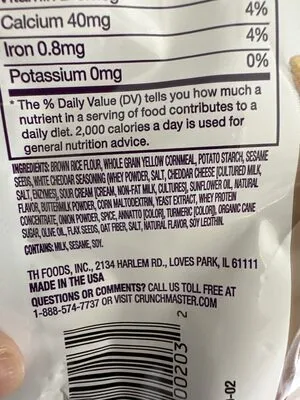 Ingredients Label for Crunchmaster Aged White Cheddar Multi-grain Crunchy, Baked Rice Crackers - Verified CERTIFIED SAFE