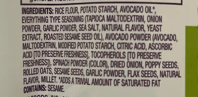 Ingredients Label for Crunchmaster Avocado Toast Ultimate Everything Crunchy, Baked Rice Crackers - Verified CERTIFIED SAFE