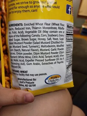 Ingredients Label for Dot's Pretzels Honey Mustard Seasoned Homestyle Pretzel Twists - Verified NOT SAFE