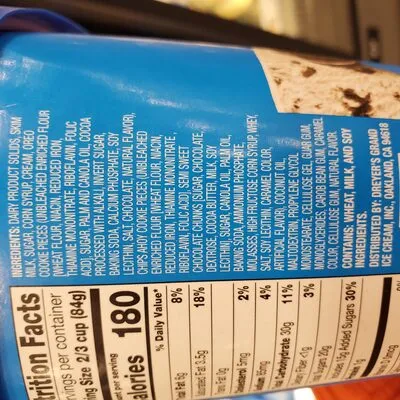 Ingredients Label for Dreyer's Oreo + Chips Ahoy! Frozen Dairy Dessert - Verified NOT SAFE