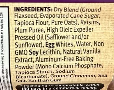 Ingredients Label for Flax4life Flaxife Oatmeal Raisin Cookies - Verified CERTIFIED SAFE