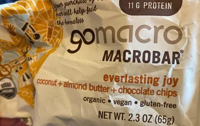 Ingredients Label for Gomacro Coconut + Almond Butter + Chocolate Chips Everlasting Joy Macrobar - Verified CERTIFIED SAFE