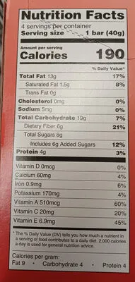Ingredients Label for Great Value Almond & Crandberry Nut Bars - Verified CERTIFIED SAFE