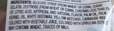 Ingredients Label for Haribo Cherry Cherry, Sugar Plum, Candy Apple Flavors Candy Care Gummies - Verified NOT SAFE