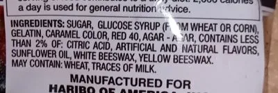 Ingredients Label for Haribo Haribo, Gummi Candy, Raspbeeries - Verified PROCEED WITH CAUTION