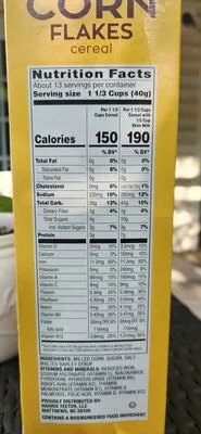 Ingredients Label for Harris Teeter Corn Flakes Cereal - Verified NOT SAFE