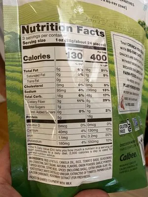 Ingredients Label for Harvest Snaps Light & Creamy Caesar Green Pea Snack Crisps - Verified CERTIFIED SAFE