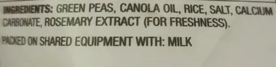Ingredients Label for Harvest Snaps The Original Lightly Salted Green Pea Snack Crisps - Verified CERTIFIED SAFE