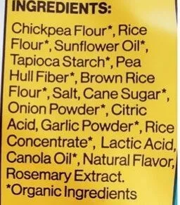 Ingredients Label for Hippeas Chickpea Puffs Vegan White Cheddar - Verified CERTIFIED SAFE