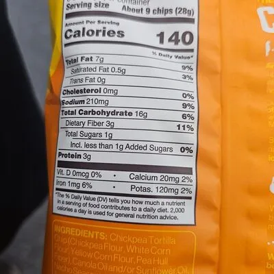 Ingredients Label for Hippeas Chickpea Tortilla Hips - Verified CERTIFIED SAFE