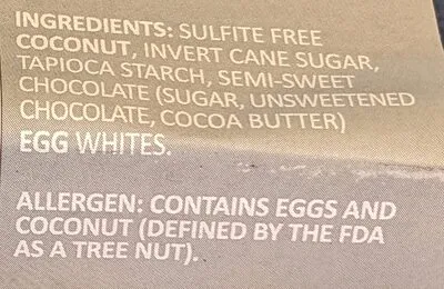 Ingredients Label for Jennies Chocolate Covered Macaroons - Verified CERTIFIED SAFE
