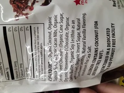 Ingredients Label for Jennies Organic Coconut Bites With Cacao Nibs & Dark Chocolate - Verified CERTIFIED SAFE