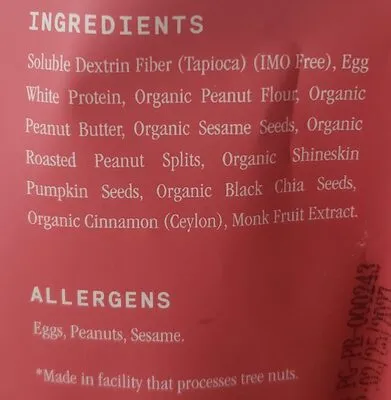 Ingredients Label for Julian Bakery Peanut Butter Progranola Clusters - Verified CERTIFIED SAFE