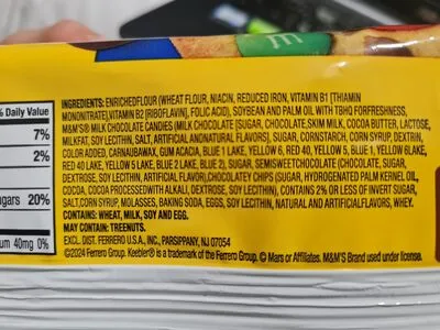 Ingredients Label for Keebler Milk Chocolate M&m's Chocolate Candies Cookies - Verified NOT SAFE