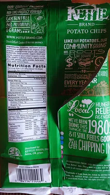 Ingredients Label for Kettle Foods Kettle Brand Potato Chips, Sour Cream & Onion Kettle Chips - Verified CERTIFIED SAFE