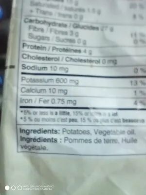 Ingredients Label for Kettle Potato Chips Low Sodium (canada Only) - Verified CERTIFIED SAFE