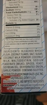 Ingredients Label for Kikkoman Coconut Japanese Style Bread Crumbs - Verified NOT SAFE