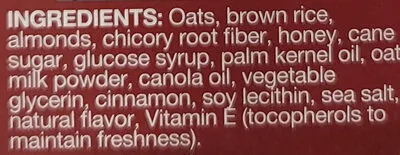 Ingredients Label for Kind Cinnamon With Almonds Breakfast Cereal Bars - Verified MANUFACTURER LABELED GLUTEN-FREE