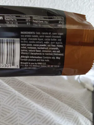 Ingredients Label for Kind Dark Chocolate Cocoa Protein Breakfast Bars - Verified MANUFACTURER LABELED GLUTEN-FREE