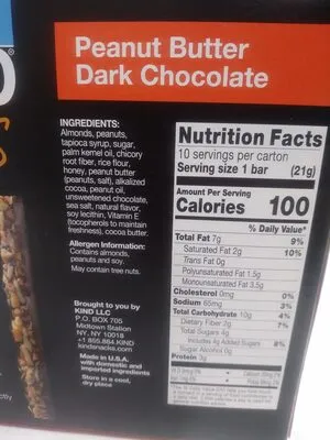 Ingredients Label for Kind Peanut Butter Dark Chocolate Thins Bars - Verified CERTIFIED SAFE