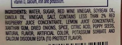 Ingredients Label for Kraft Raspberry Vinaigrette With Poppy Seeds Dressing - Verified PROCEED WITH CAUTION