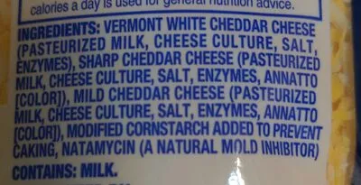 Ingredients Label for Kraft Triple Cheddar Vermont White Cheddar, Sharp Cheddar & Mild Cheddar Finely Shredded Cheeses - Verified PROCEED WITH CAUTION