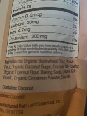 Ingredients Label for Laird Superfood Homemade Pancakes & Waffles - Verified CERTIFIED SAFE