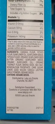 Ingredients Label for Late July Grain Free Sea Salt Crackers - Verified CERTIFIED SAFE