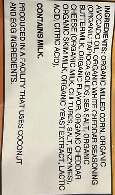 Ingredients Label for Lesser Evil Space Balls - Verified CERTIFIED SAFE