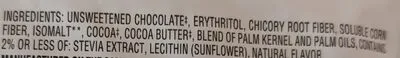 Ingredients Label for Lily's Dark Chocolate Baking Chips 55% Cocoa Bar - Verified CERTIFIED GLUTEN-FREE