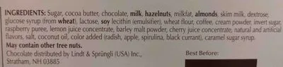 Ingredients Label for Lindt Assorted Mini Pralins Exquisite Chocolates - Verified NOT SAFE