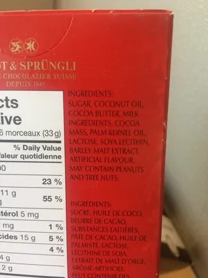 Ingredients Label for Lindt Milk Chocolate Truffle Pieces - Verified NOT SAFE