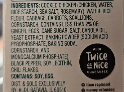 Ingredients Label for Livegfree Chicken Egg Rolls - Verified CERTIFIED SAFE