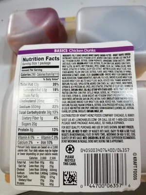 Ingredients Label for Lunchables Chicken Dunks Lunch Combinations - Verified NOT SAFE