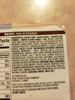 Ingredients Label for Lunchables Lunchables, Ham & Cheddar With Crackers - Verified NOT SAFE
