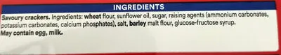 Ingredients Label for Mondelez Norge As Ritz Crackers Original R - Verified NOT SAFE