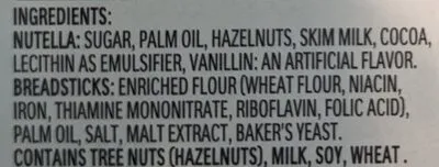 Ingredients Label for Nutella Hazelnut Spread + Breadsticks - Verified NOT SAFE