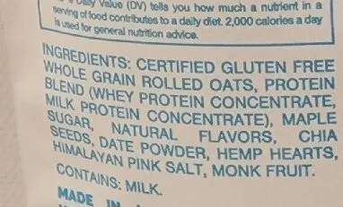 Ingredients Label for Oats Overnight Birthday Cake - Verified CERTIFIED SAFE