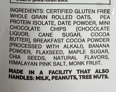 Ingredients Label for Oats Overnight Chocolate Covered Banana - Verified CERTIFIED SAFE