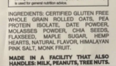 Ingredients Label for Oats Overnight Maple Pancakes - Verified CERTIFIED GLUTEN-FREE