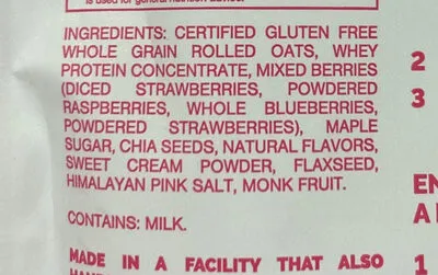 Ingredients Label for Oats Overnight Mixed Berries & Cream - Verified CERTIFIED SAFE